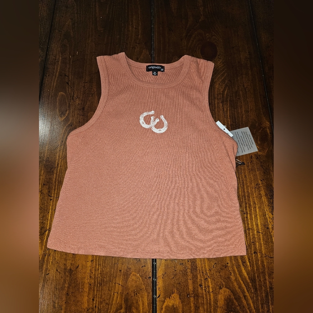 NWT Originality Terracotta Western Horseshoe Sleeveless Tank Top Juniors Sz Med. - Picture 2 of 8